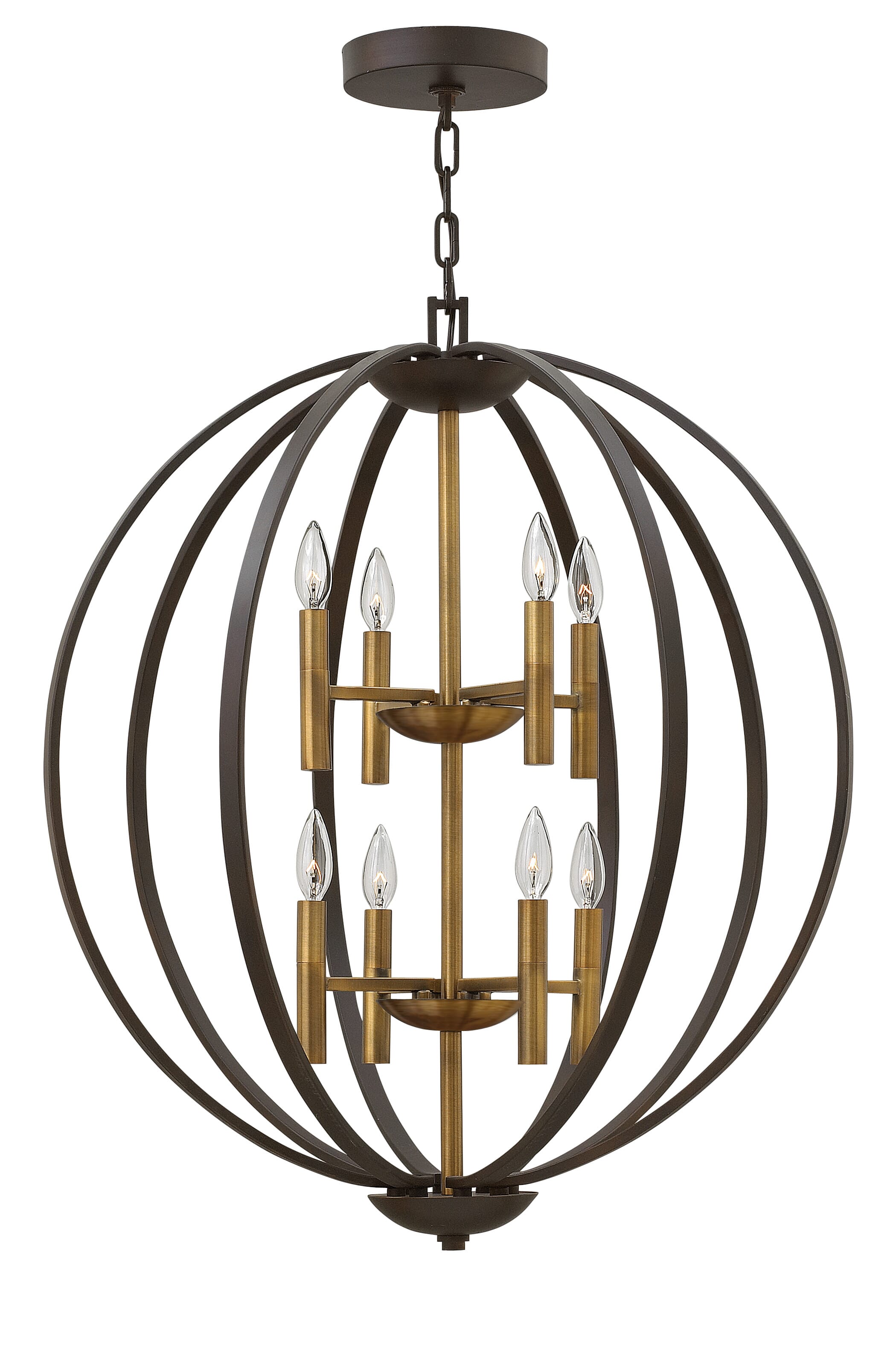 Spanish Bronze LED Foyer Pendant from the Euclid Collection