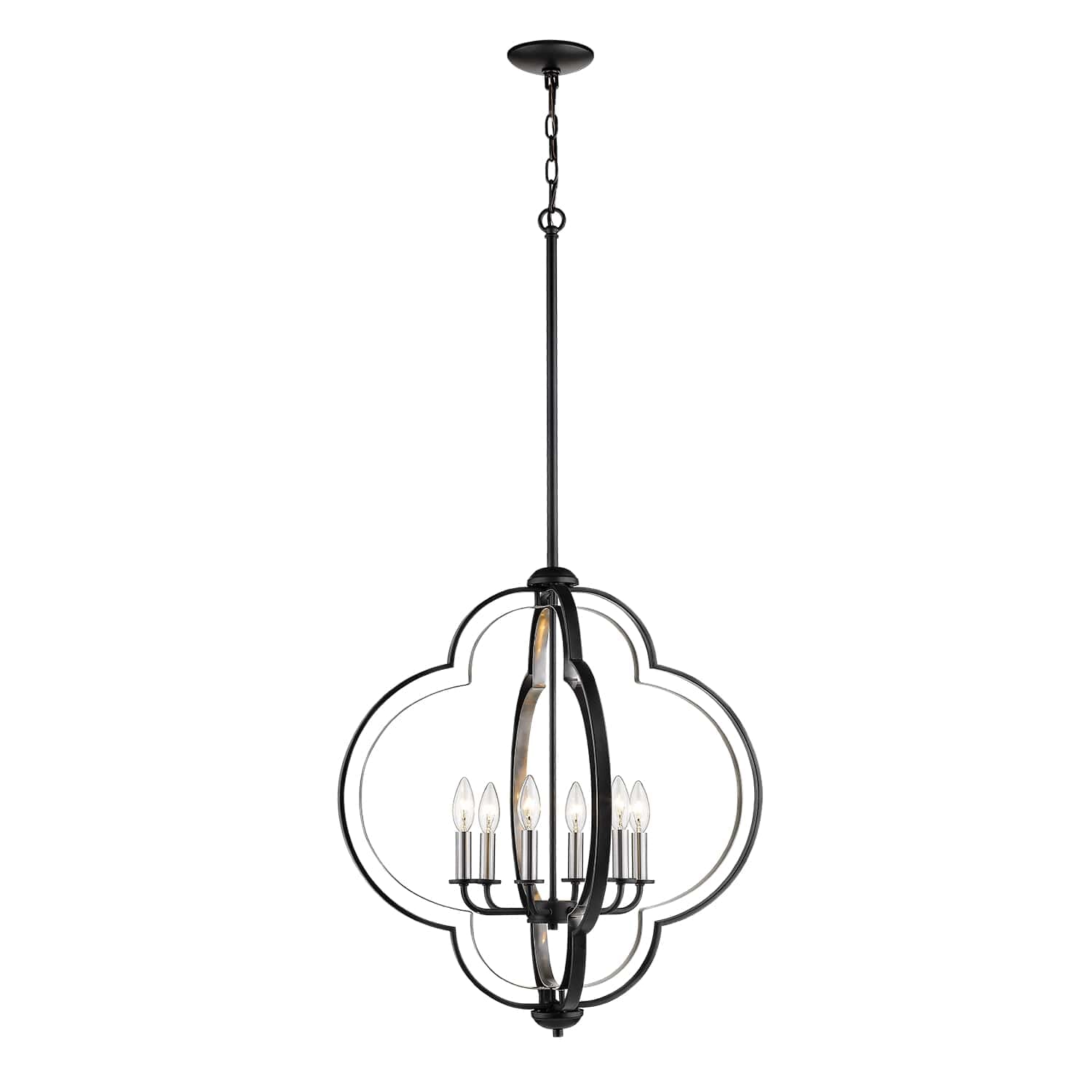 6-Light 24" Pendant in Matte Black and Brushed Nickel