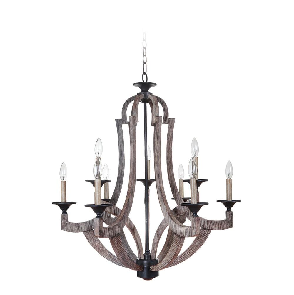 Winton Rustic 9-Light Chandelier in Weathered Pine