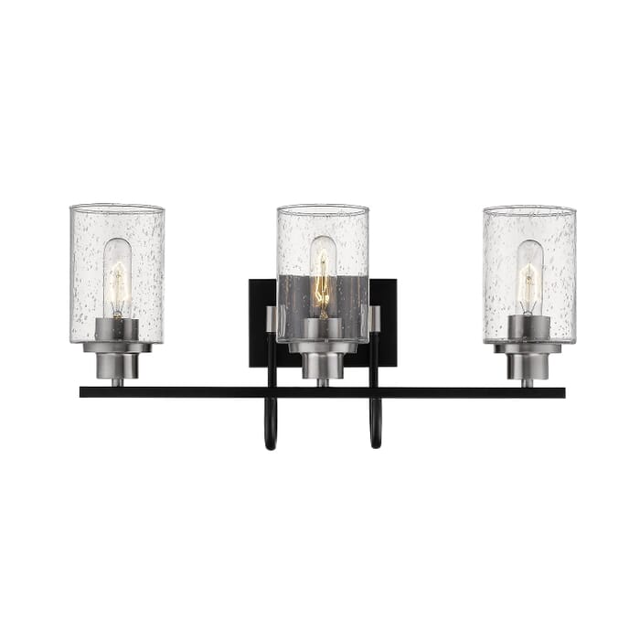 Millennium Lighting Clifton 3-Light 24" Bathroom Vanity Light in Matte Black and Brushed Nickel Millennium Lighting Clifton 3-Light 24" Bathroom Vanity Light in Matte Black and Brushed Nickel