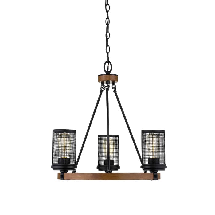 Millennium Lighting Mesa 3-Light 21" Chandelier in Matte Black and Wood Grain Millennium Lighting Mesa 3-Light 21" Chandelier in Matte Black and Wood Grain