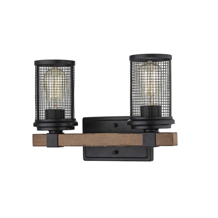Millennium Lighting Mesa 2-Light 13" Bathroom Vanity Light in Matte Black and Wood Grain Millennium Lighting Mesa 2-Light 13" Bathroom Vanity Light in Matte Black and Wood Grain