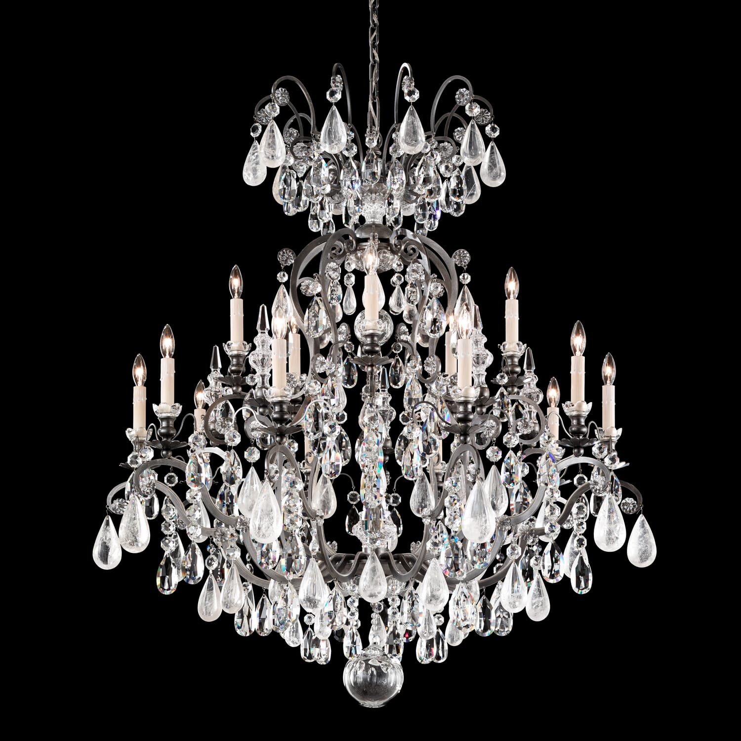 Renaissance Rock Crystal 15-Light Chandelier in Black