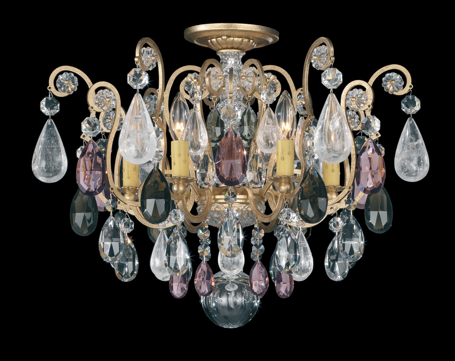 Renaissance Rock Crystal 6-Light Semi-Flush Ceiling Light in Black