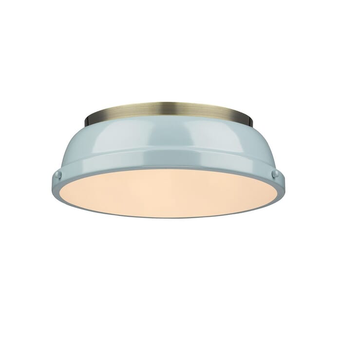 Golden Duncan 2-Light 14" Ceiling Light in Aged Brass and Seafoam Golden Duncan 2-Light 14" Ceiling Light in Aged Brass and Seafoam