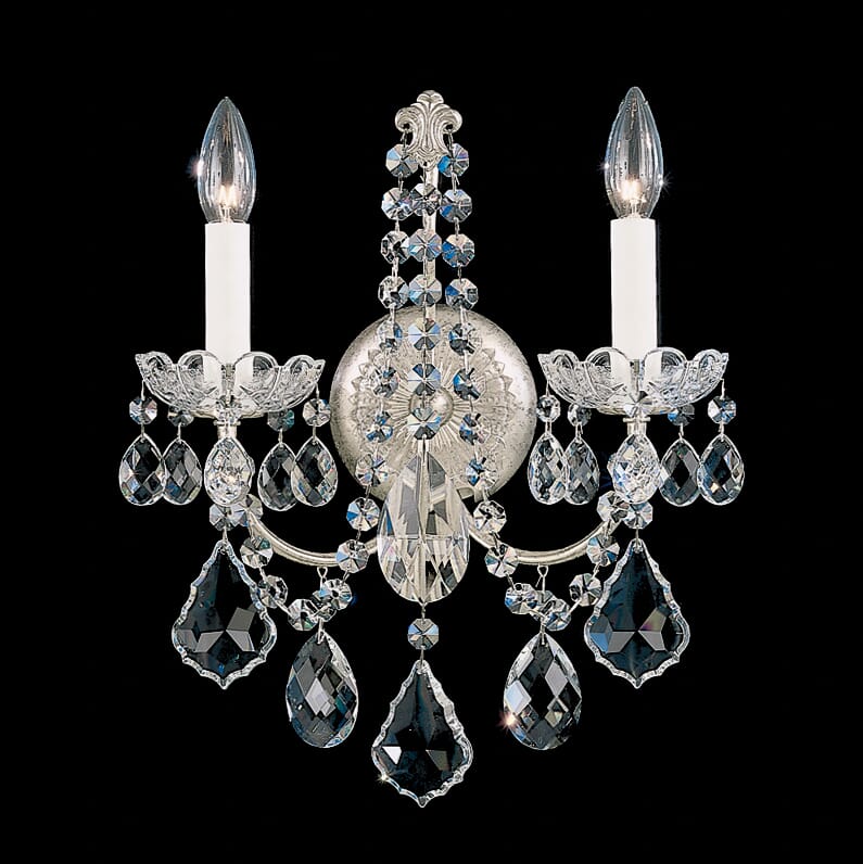 Schonbek New Orleans 2-Light Wall Sconce in Antique Silver with Clear Heritage Crystals