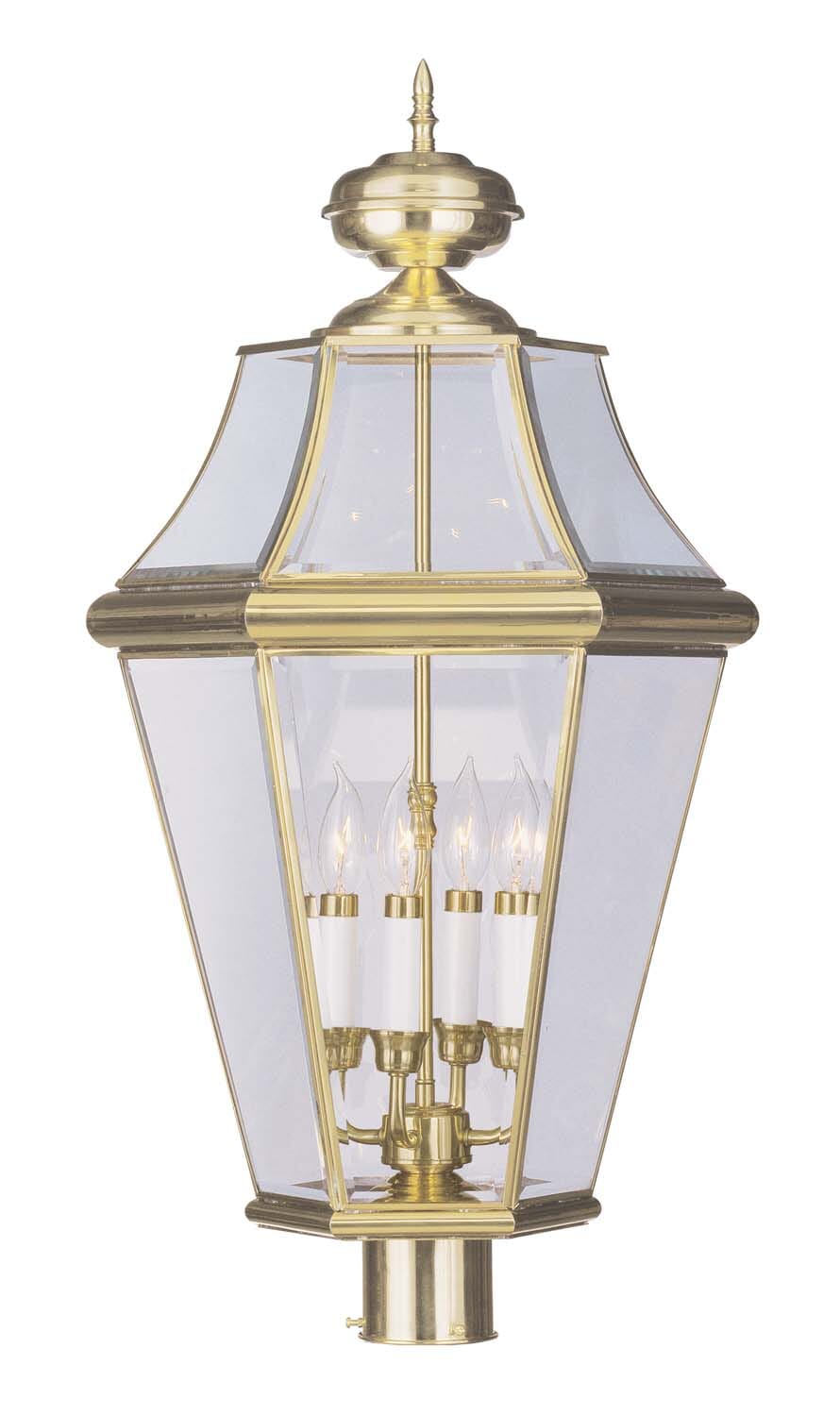 Georgetown 4-Light Outdoor Post Lantern in Polished Brass