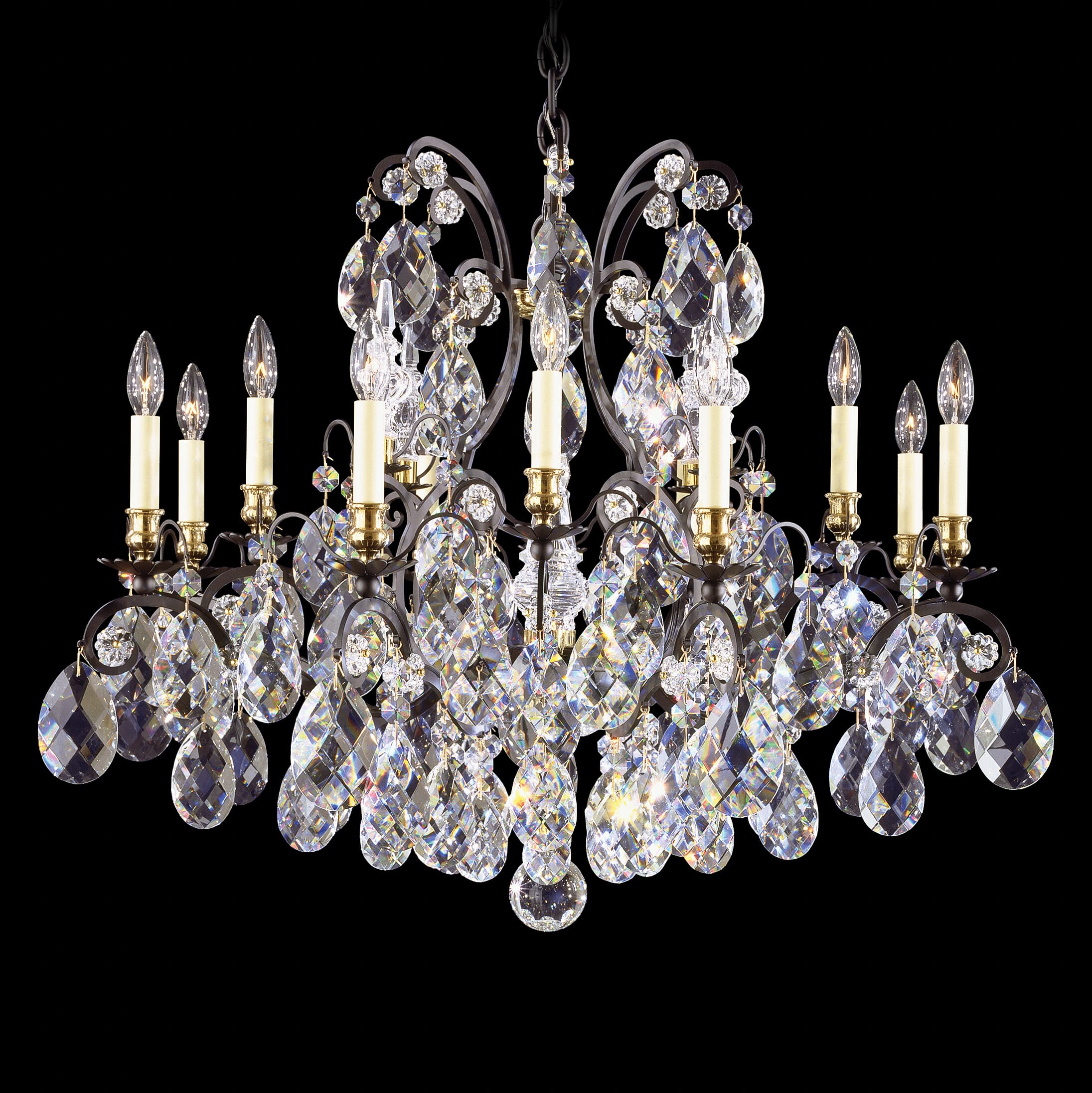 Schonbek Renaissance 12-Light Chandelier in Black with Clear Heritage Crystals