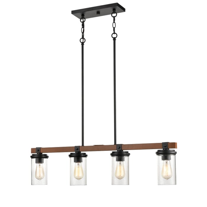 Millennium 4-Light Island Light in Matte Black and Wood Grain Millennium 4-Light Island Light in Matte Black and Wood Grain
