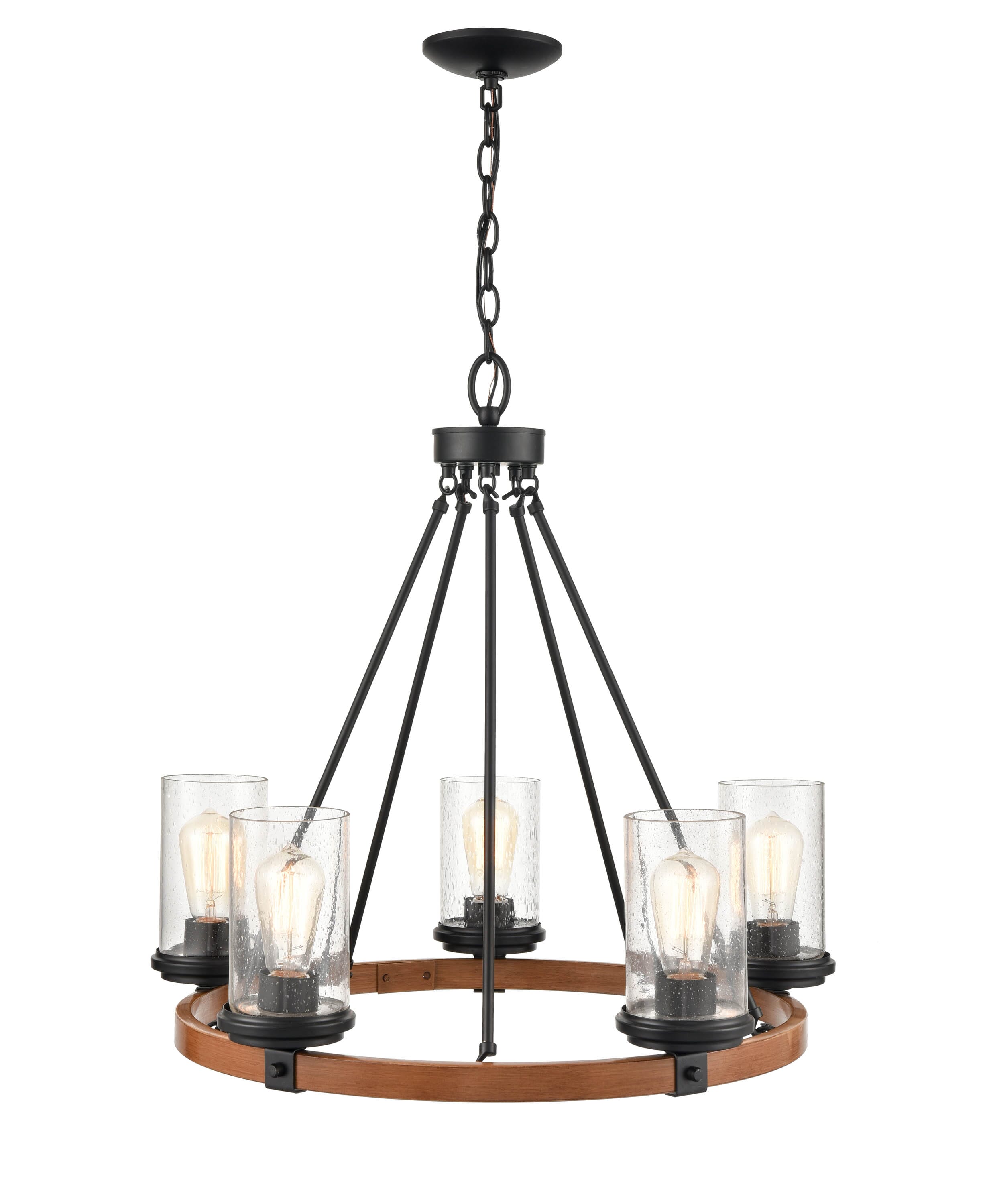 Millennium 5-Light Transitional Chandelier in Matte Black and Wood Grain - 3825-MB/WG