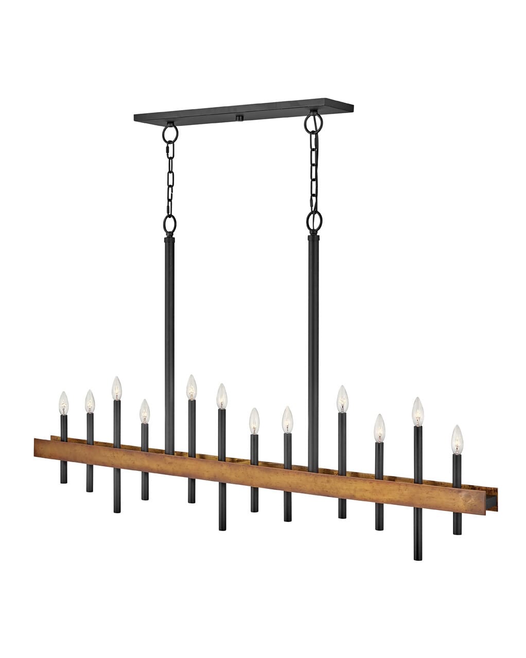 Wells 12-Light Linear Chandelier In Weathered Brass