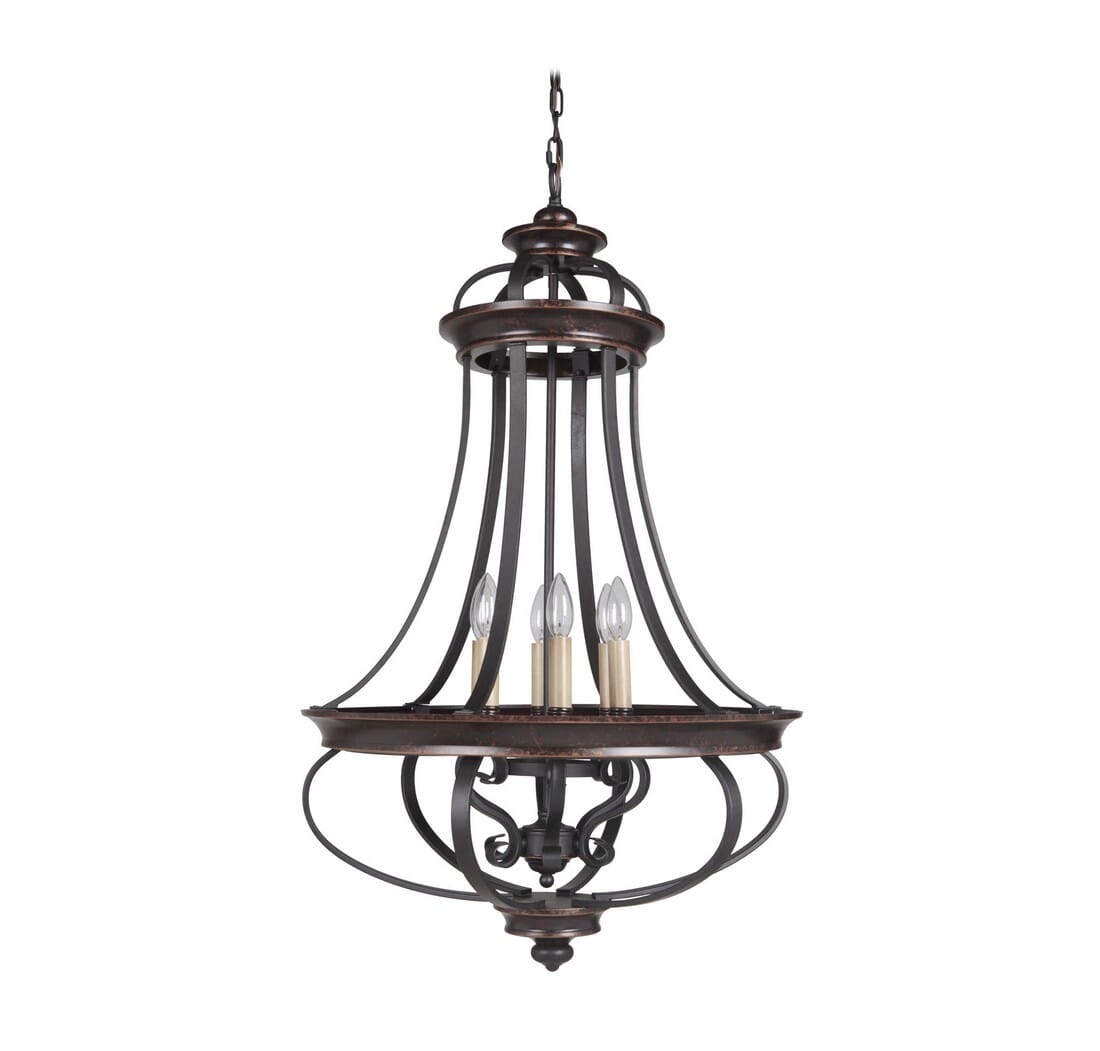 Stafford 6-Light 23" Foyer Light in Aged Bronze with Textured Black
