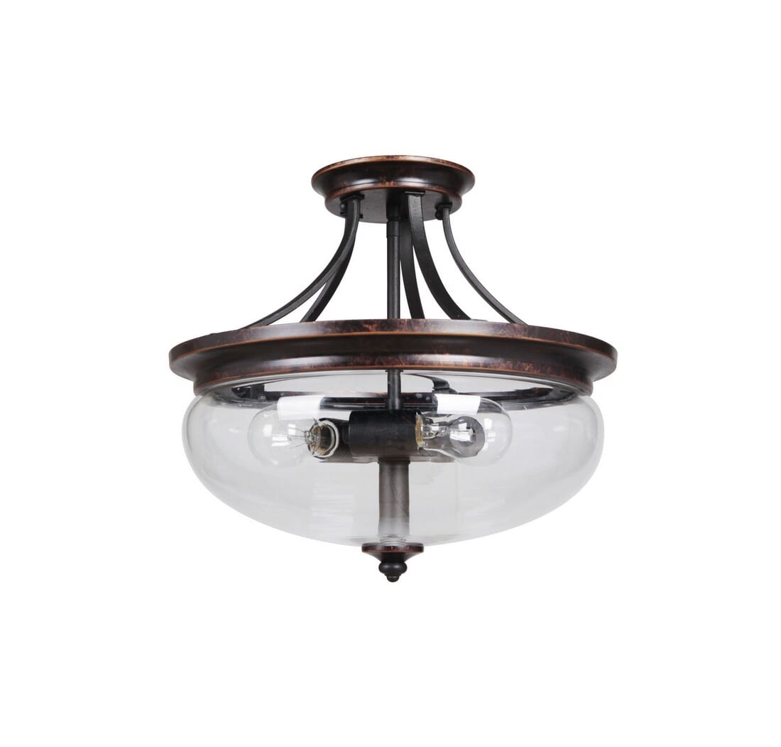 Stafford 3-Light 15" Ceiling Light in Aged Bronze with Textured Black
