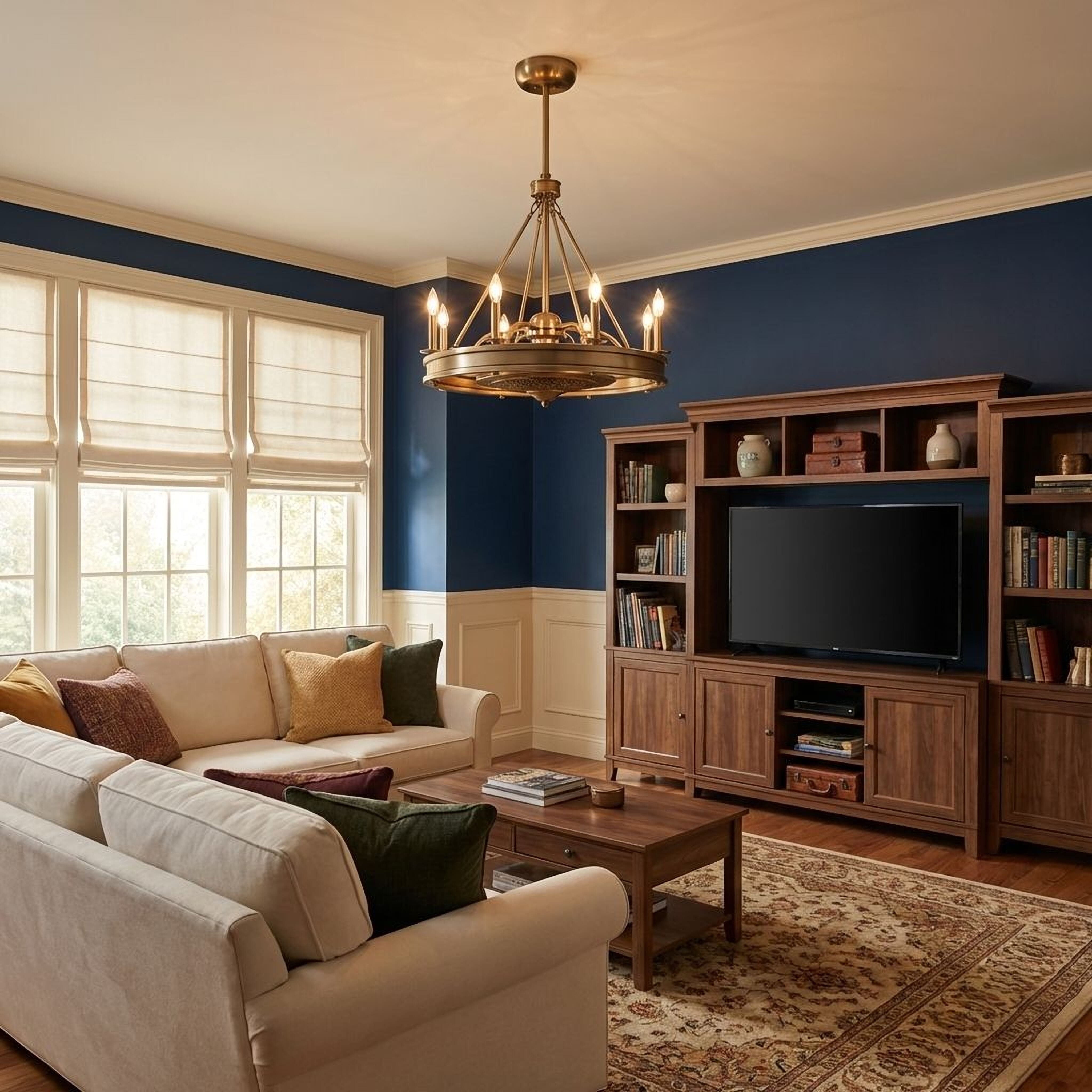 Warm Brass Eight Light Fan D'lier from the Lyon Collection