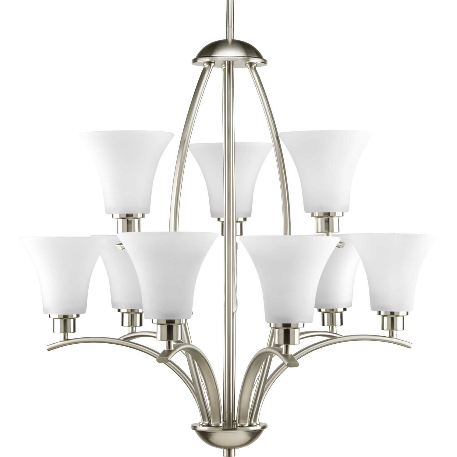 Brushed Nickel Nine Light Chandelier from the Joy Collection