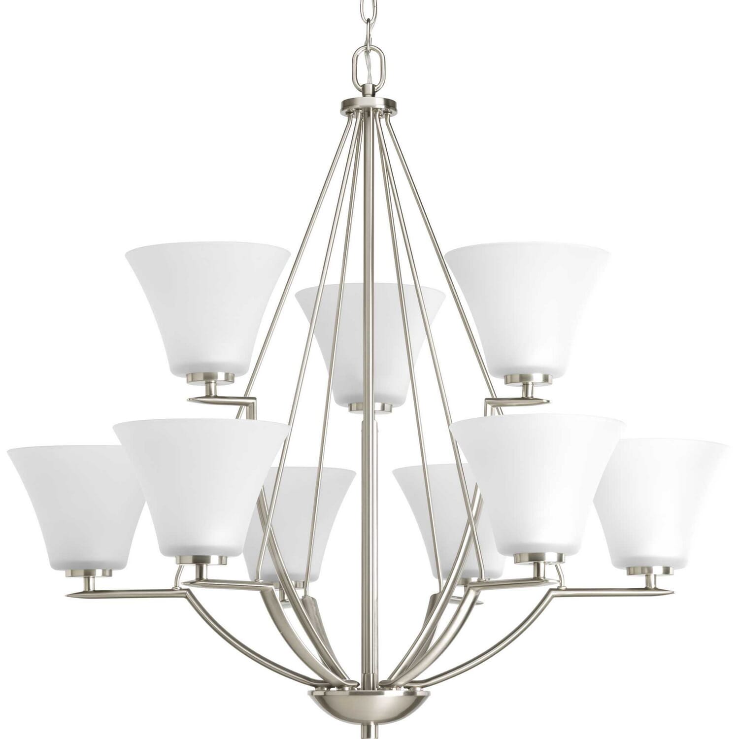 Brushed Nickel Nine Light Chandelier from the Bravo Collection