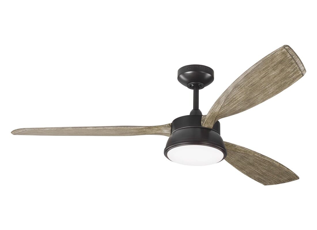 Destin LED Fan in Aged Pewter with Grey Weathered Oak Blades