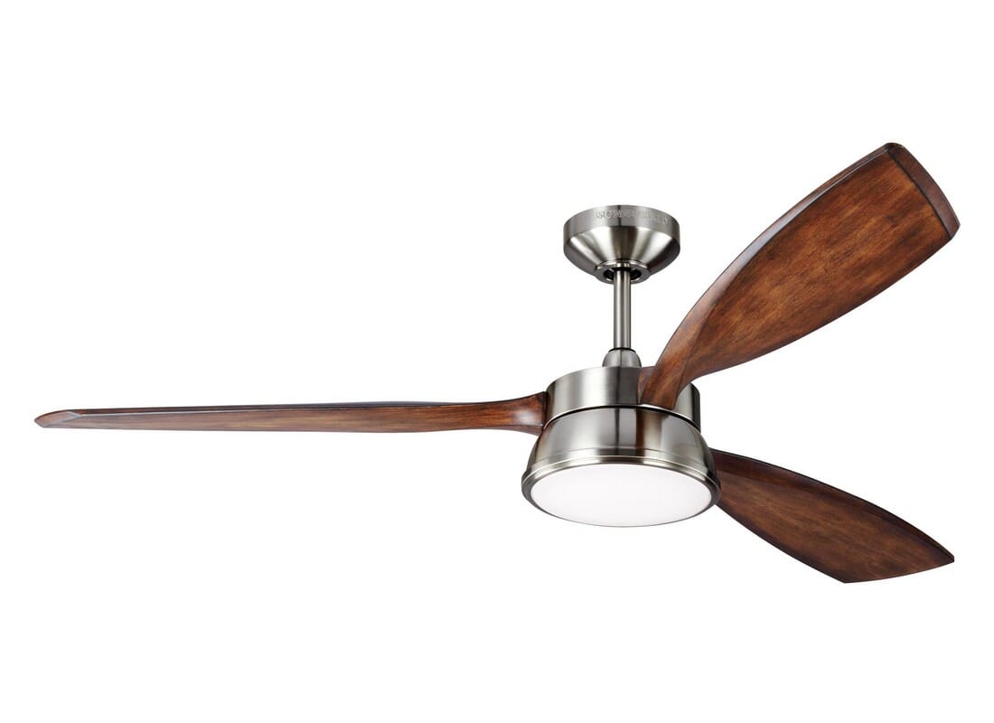 Destin 57" LED Ceiling Fan in Brushed Steel with Koa Blade