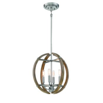 Minka Lavery Country Estates 4-Light 17" Pendant Light in Sun Faded Wood with Brushed Nickel