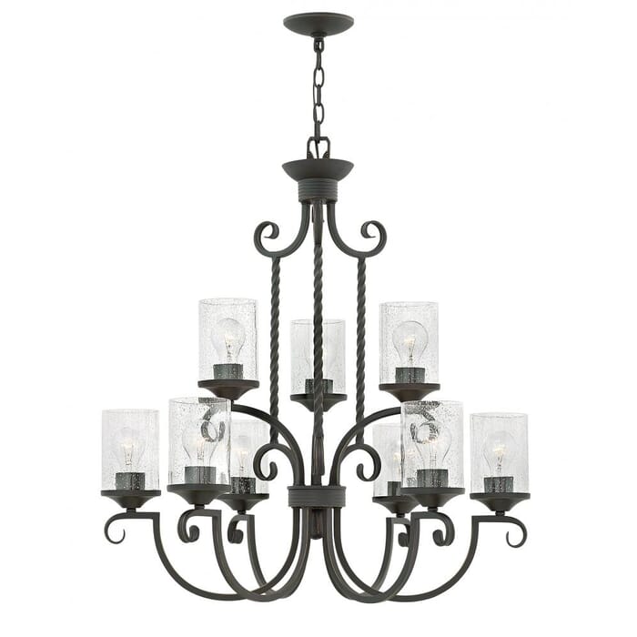 Hinkley Casa 9-Light Three Tier Chandelier in Olde Black with Clear Seedy Glass Hinkley Casa 9-Light Three Tier Chandelier in Olde Black with Clear Seedy Glass