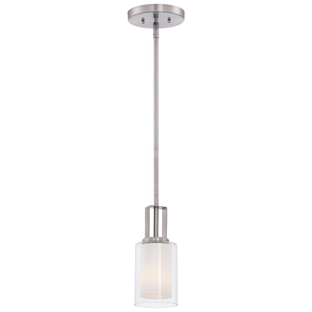 Minka Lavery-4101-84-Parsons Studio - 1 Light Mini Pendant in Transitional Style - 10 inches tall by 4.25 inches wide  Brushed Nickel Finish with Etched White Glass
