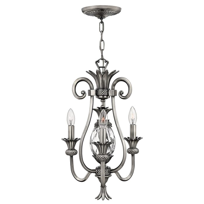 Hinkley Plantation 3-Light Mini Chandelier in Polished Antique Nickel Hinkley Plantation 3-Light Mini Chandelier in Polished Antique Nickel