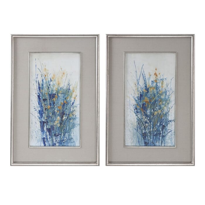 Uttermost Indigo Florals 41.5" Art in Distressed Silver Frame (Set of 2) Uttermost Indigo Florals 41.5" Art in Distressed Silver Frame (Set of 2)