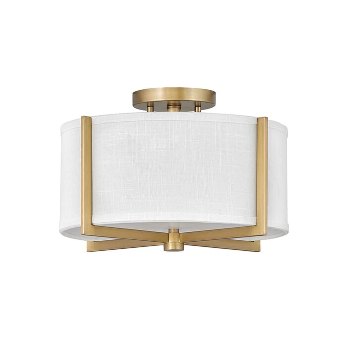 Hinkley Axis Off White 2-Light Semi-Flush Ceiling Light In Heritage Brass Hinkley Axis Off White 2-Light Semi-Flush Ceiling Light In Heritage Brass
