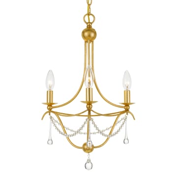 Crystorama Metro 3-Light 20" Transitional Chandelier in Antique Gold with Clear Glass Beads Crystals