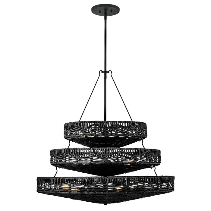 Ophelia 13-Light Medium Multi Tier Chandelier in Black with Black Natural Shade Ophelia 13-Light Medium Multi Tier Chandelier in Black with Black Natural Shade