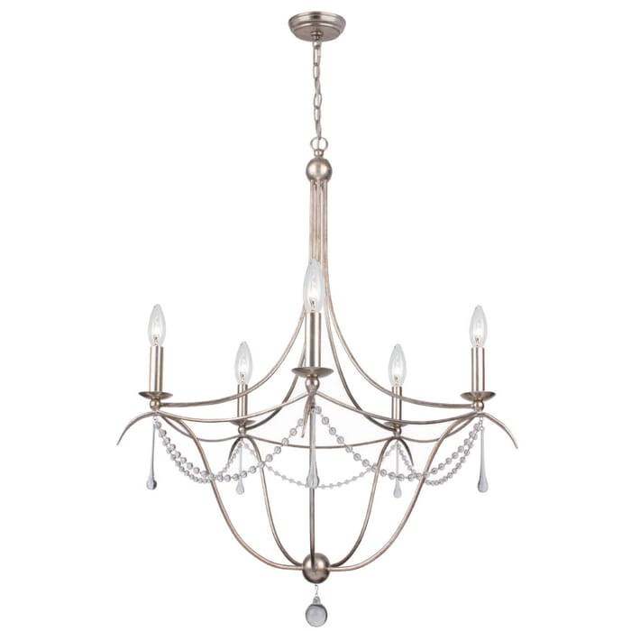 Crystorama Metro 5-Light 31" Modern Chandelier in Antique Silver with Clear Glass Beads Crystals Crystorama Metro 5-Light 31" Modern Chandelier in Antique Silver with Clear Glass Beads Crystals