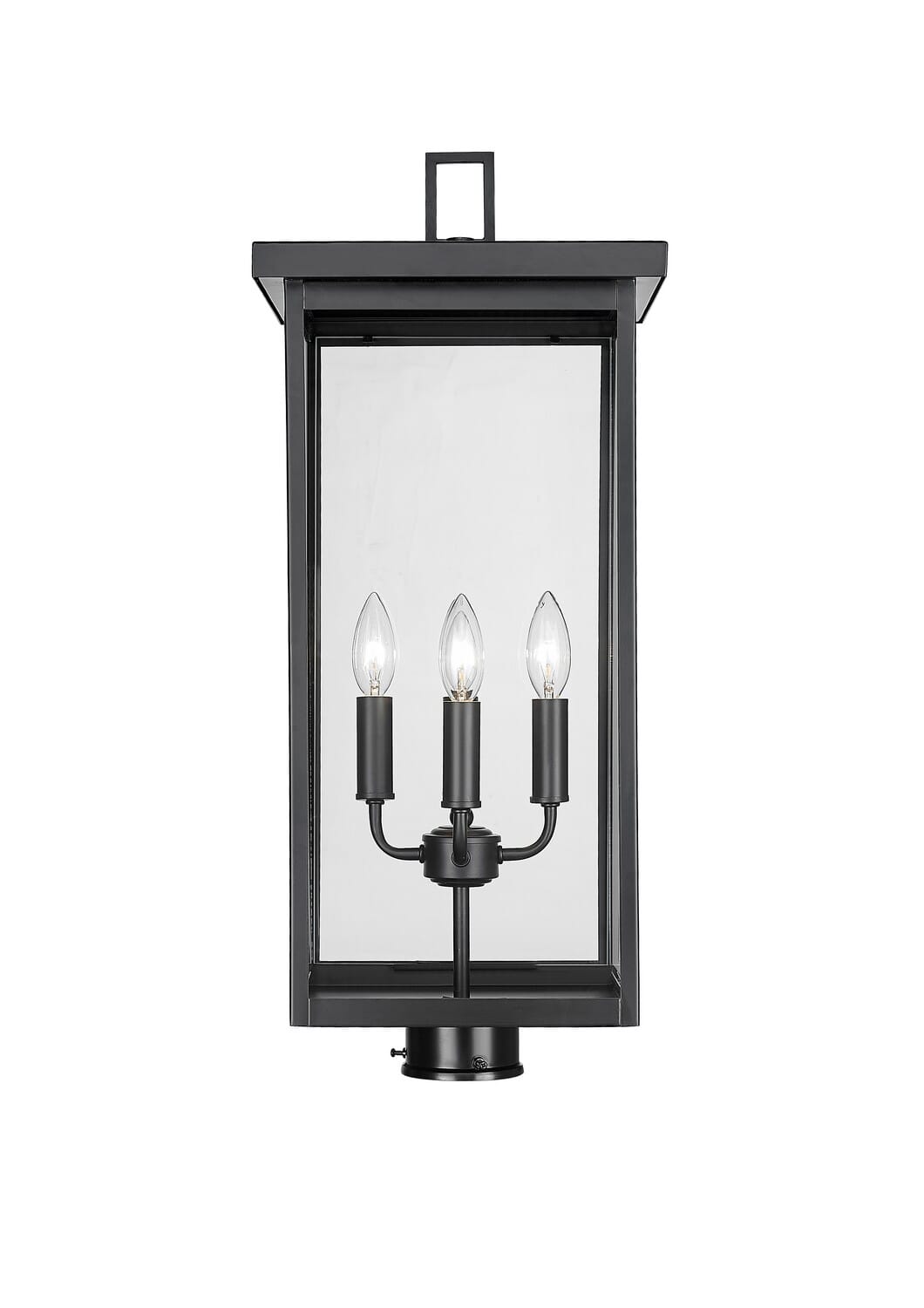 Powder Coated Black Four Light Outdoor Post Lantern from the Barkeley Collection
