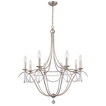 Crystorama Metro 8-Light 38" Modern Chandelier in Antique Silver with Clear Glass Beads Crystals