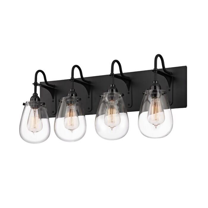 Sonneman Chelsea 26.25" 4-Light Bathroom Vanity Light in Satin Black Sonneman Chelsea 26.25" 4-Light Bathroom Vanity Light in Satin Black