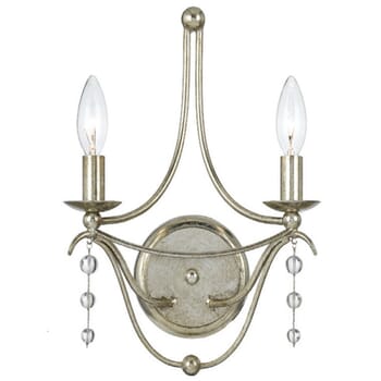 Crystorama Metro 2-Light 15" Wall Sconce in Antique Silver with Clear Glass Beads Crystals