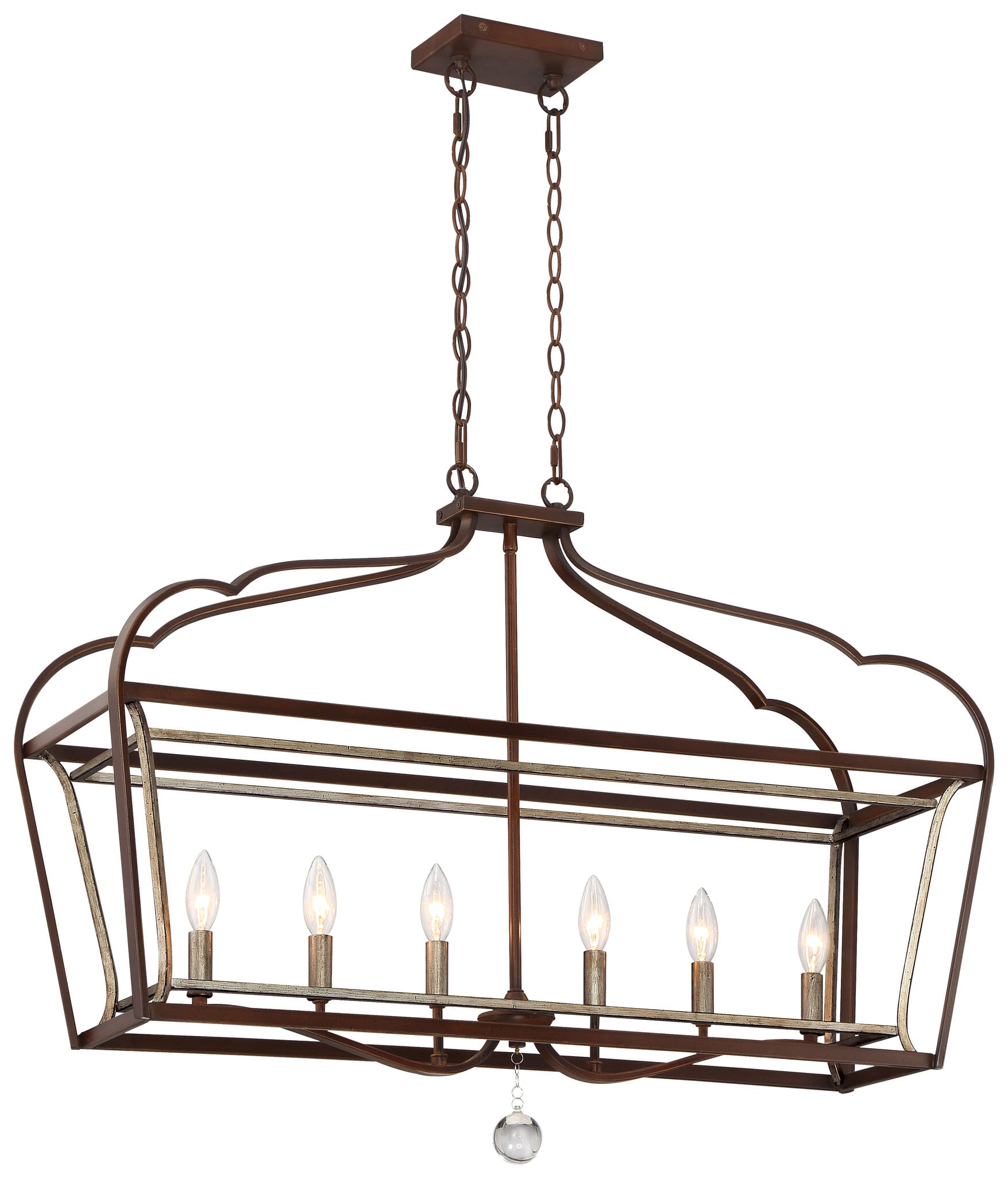 Astrapia 6-Light 11"" Pendant Light in Dark Rubbed Sienna with Aged Silver -  Minka Lavery, 4346-593