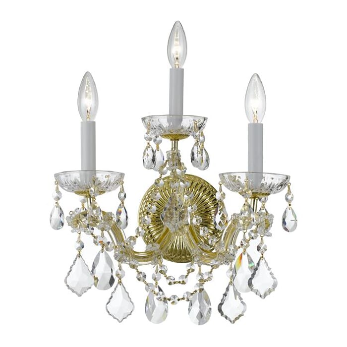 Crystorama Maria Theresa 3-Light 14" Wall Sconce in Gold with Clear Spectra Crystals Crystorama Maria Theresa 3-Light 14" Wall Sconce in Gold with Clear Spectra Crystals