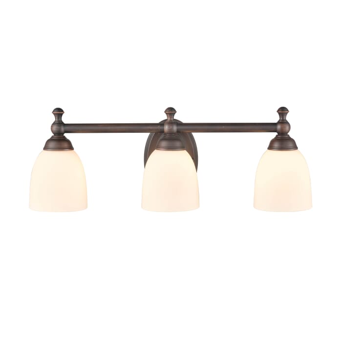 Millennium 3-Light Bathroom Vanity Light in Rubbed Bronze Millennium 3-Light Bathroom Vanity Light in Rubbed Bronze