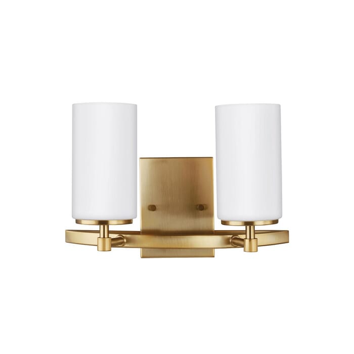 Sea Gull Alturas 2-Light Bathroom Vanity Light in Satin Brass Sea Gull Alturas 2-Light Bathroom Vanity Light in Satin Brass