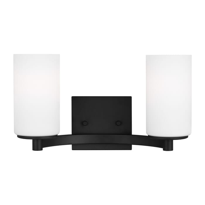 Sea Gull Hettinger 2-Light Bathroom Vanity Light in Midnight Black Sea Gull Hettinger 2-Light Bathroom Vanity Light in Midnight Black