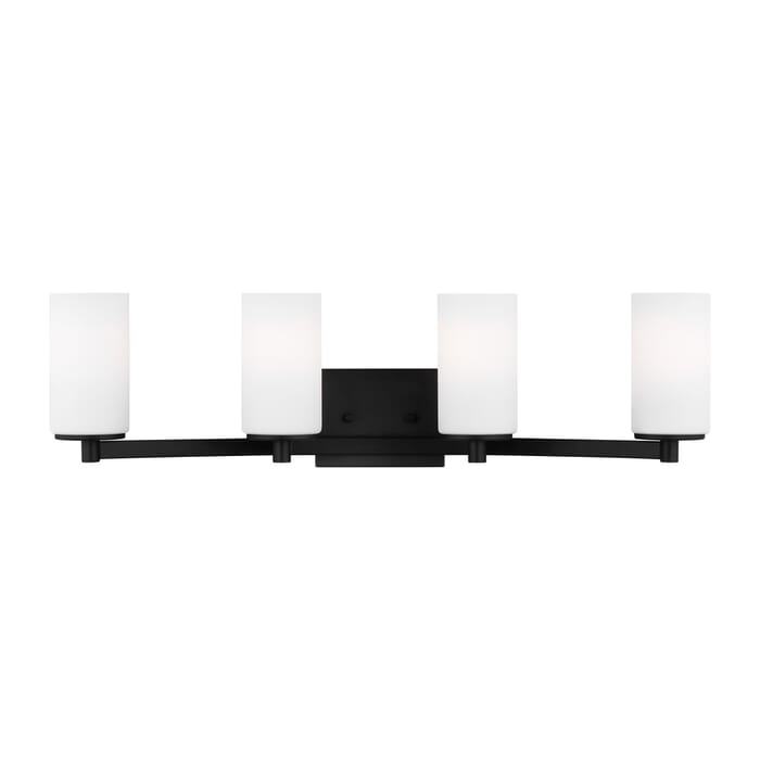Sea Gull Hettinger 4-Light Bathroom Vanity Light in Midnight Black Sea Gull Hettinger 4-Light Bathroom Vanity Light in Midnight Black