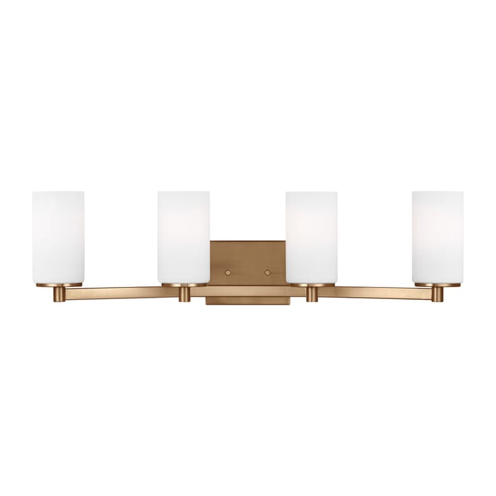 Sea Gull Hettinger 4-Light Bathroom Vanity Light in Satin Brass Sea Gull Hettinger 4-Light Bathroom Vanity Light in Satin Brass