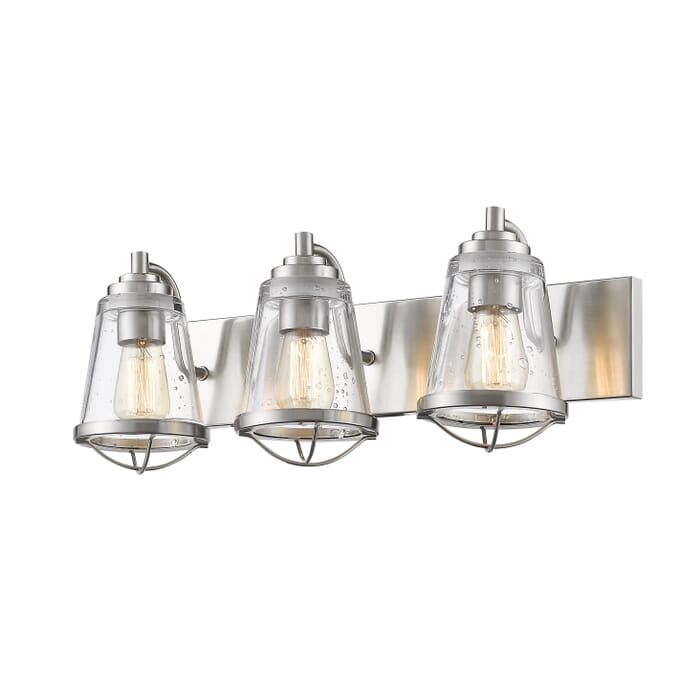 Z-Lite Mariner 3-Light Bathroom Vanity Light In Brushed Nickel Z-Lite Mariner 3-Light Bathroom Vanity Light In Brushed Nickel