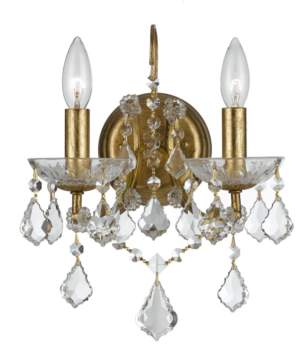 Filmore 2-Light 13"" Wall Sconce in Antique Gold with Clear Swarovski Strass Crystals -  Crystorama, 4452-GA-CL-S