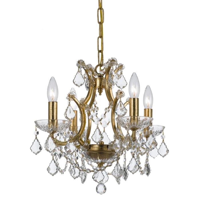 Crystorama Filmore 4-Light 13" Mini Chandelier in Antique Gold with Clear Hand Cut Crystals Crystorama Filmore 4-Light 13" Mini Chandelier in Antique Gold with Clear Hand Cut Crystals