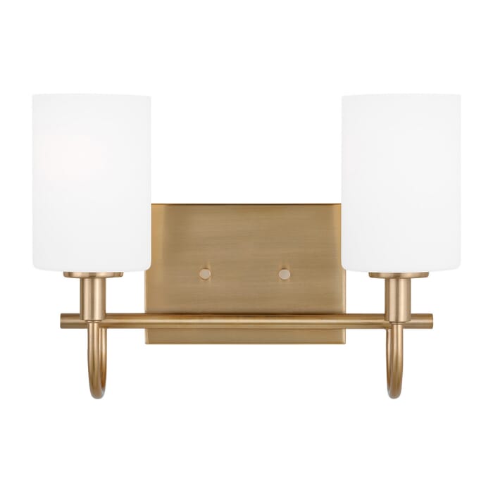 Oak Moore 2-Light LED Bathroom Vanity Light in Satin Brass Oak Moore 2-Light LED Bathroom Vanity Light in Satin Brass