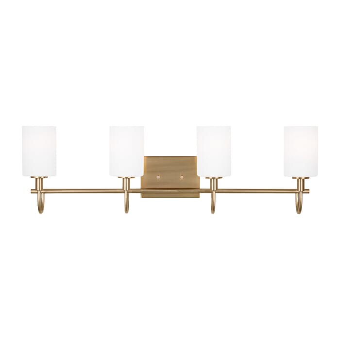 Oak Moore 4-Light LED Bathroom Vanity Light in Satin Brass Oak Moore 4-Light LED Bathroom Vanity Light in Satin Brass