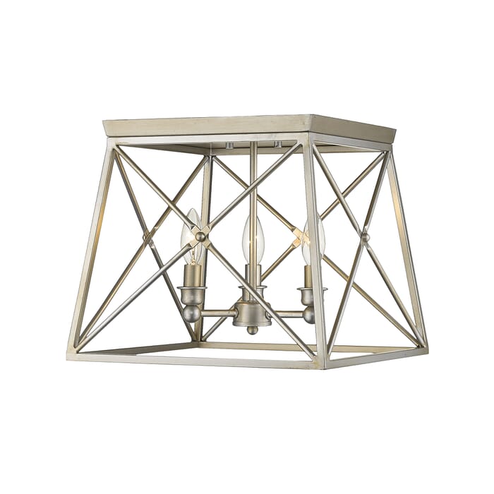 Z-Lite Trestle 3-Light Flush Mount Ceiling Light In Antique Silver Z-Lite Trestle 3-Light Flush Mount Ceiling Light In Antique Silver