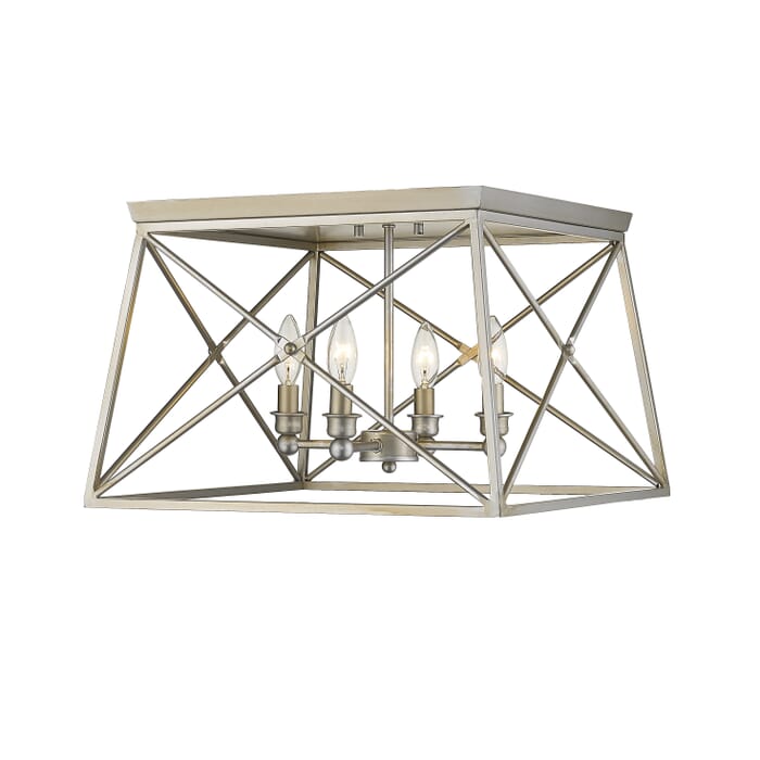 Z-Lite Trestle 4-Light Flush Mount Ceiling Light In Antique Silver Z-Lite Trestle 4-Light Flush Mount Ceiling Light In Antique Silver