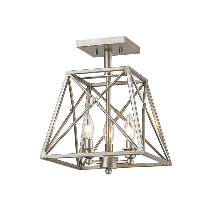 Z-Lite Trestle 3-Light Semi Flush Mount Ceiling Light In Antique Silver Z-Lite Trestle 3-Light Semi Flush Mount Ceiling Light In Antique Silver
